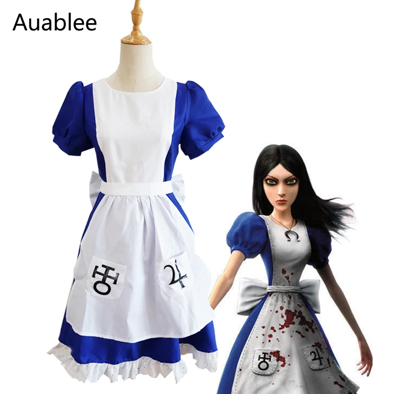 Игра Alice Madness Returns платье горничной женщины горничной Косплей Костюм Хэллоуин вечерние платья принцессы Лолита Ресторан слуга наряд