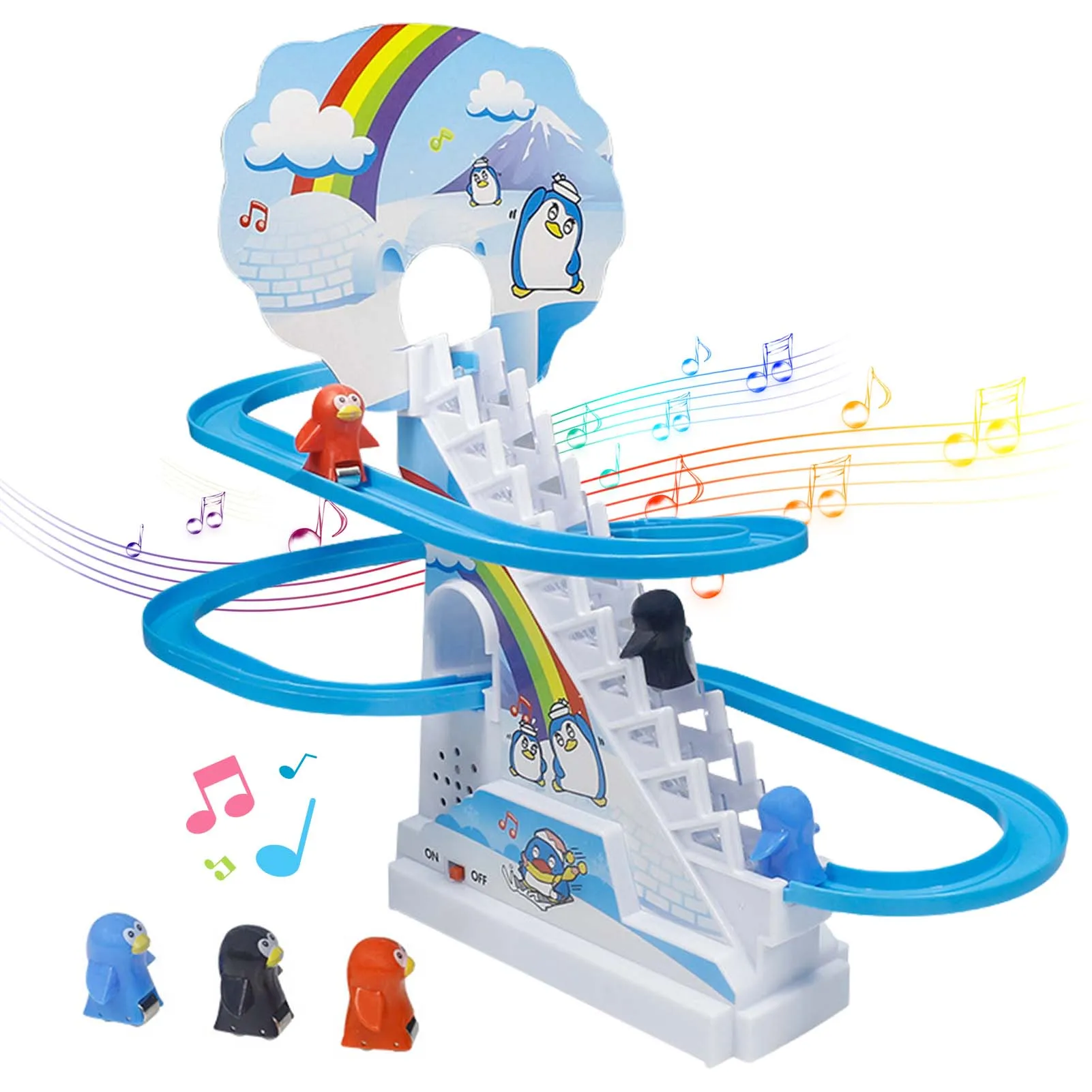 New Track Toy Climb Stairs Children Kids Classic Cartoon Ducks Roller Coaster Toy Set Electric Music Light Birthday Gift