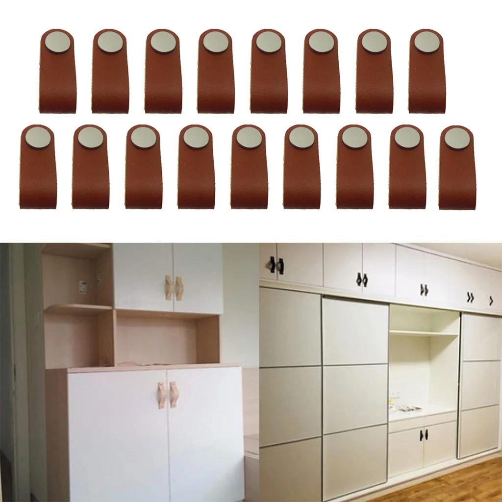 17x Cabinet Handles Handmade Leather Dresser Drawer Knobs Pulls Door Handle Kitchen Pulls Knob