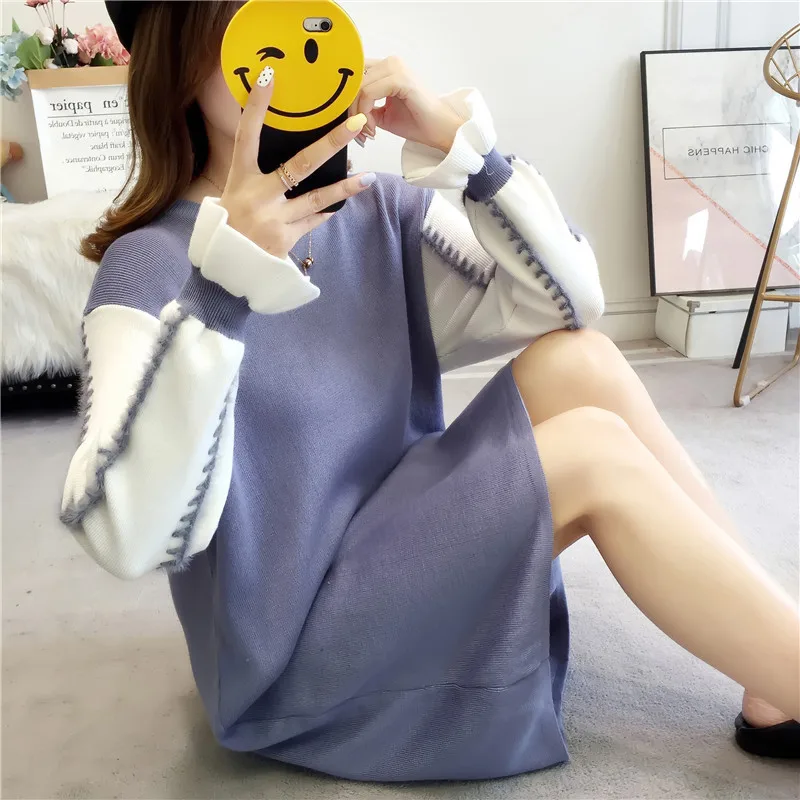 

Spring And Autumn Women's 2019 New Style Jersey Dress Loose And Plus-sized Flounced Sleeves Sweater Dress Mid-length Base Skirt