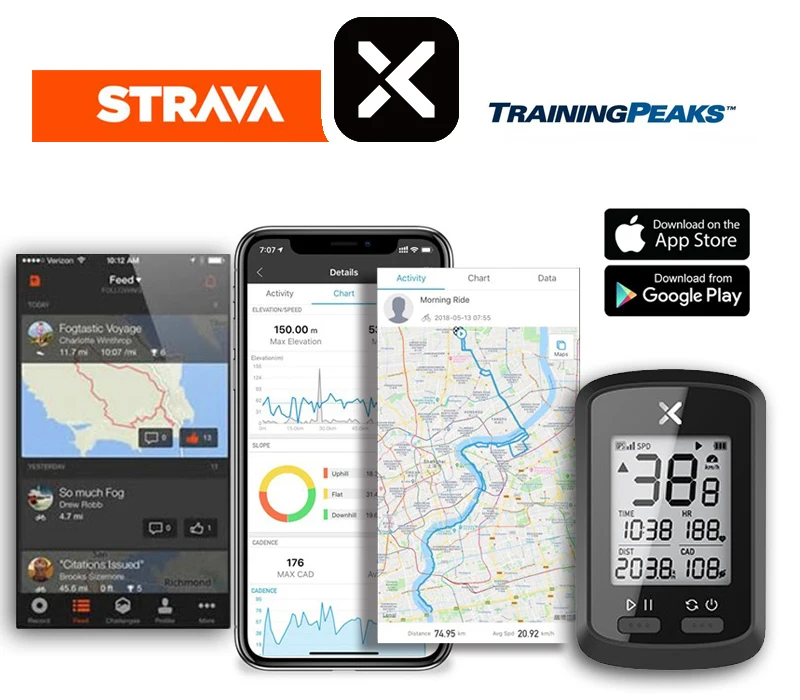 Велокомпьютер XOSS G PLUS беспроводной GPS Спидометр водонепроницаемый Bluetooth ANT +
