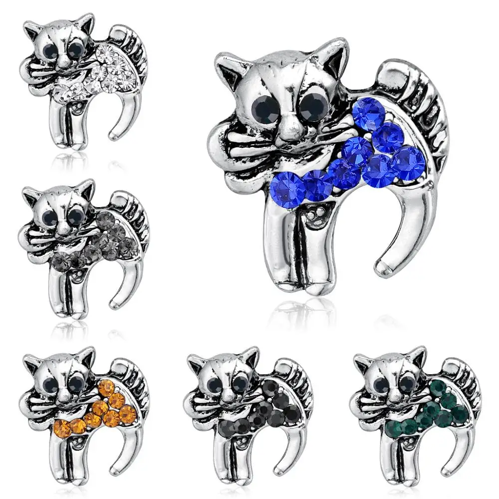 

6pcs/set small size rhinestone cat kitten animal brooch pins for cat lovers