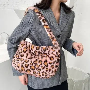 

Women Shoulder Pouch Autumn Plush Girl Leopard Cow Pattern Top-handle Bag Clutch Fashion Exquisite Shopping Bag