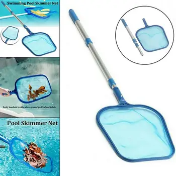 

Blue Plastic Leaf Skimmer With W/4' Telescopic Aluminum Pole Rake Mesh Frame Cleaning Net Aqua Swimming Pool Pond Spa Tub Tools