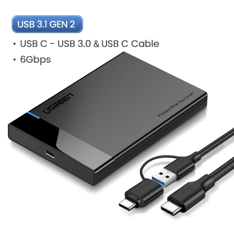 Ugreen HDD чехол 2,5 SATA для USB 3,0 адаптер жесткий диск Корпус для SSD диск HDD Box Тип C 3,1 чехол HD внешний HDD корпус - Цвет: USB C 2-in-1 Cable