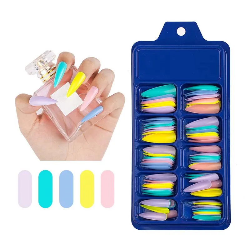 

100pcs/box False Nails Long Coffin Nail Tips Pure Color Fake Nails Pointed Head Ballet Nails Full Cover French Tips for Nail Art