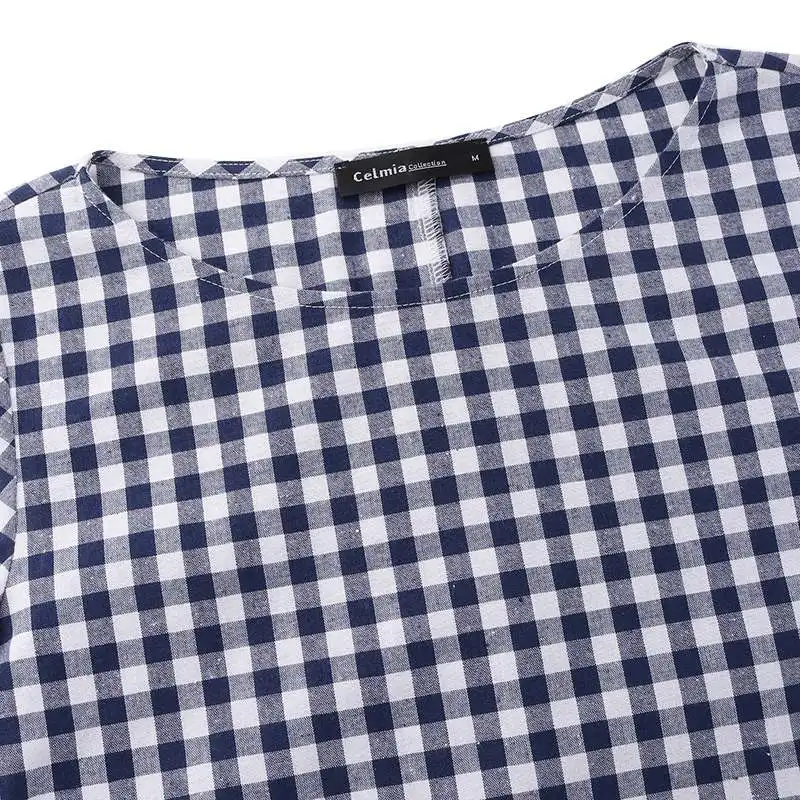5XL женское винтажное платье-рубашка с расклешенными рукавами размера плюс, богемное платье в клетку с карманами, Макси Вечерние Платья, женское платье