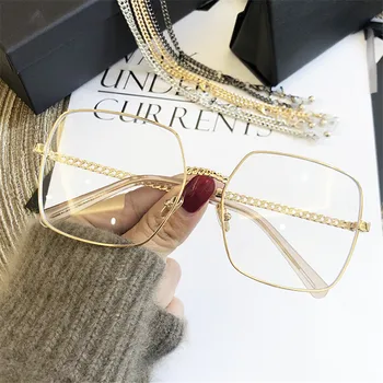 

2019 Women Glasses Frames Female Fashion Gold Silver Color Sunglasses Anti-blue Light Flat Mirror Eyeglasses armacao de oculos