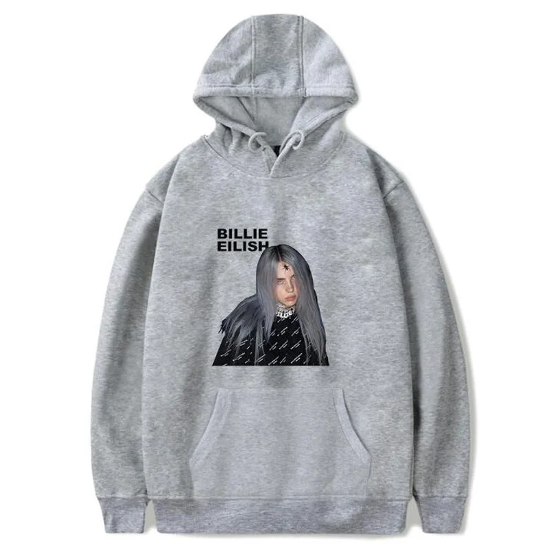 Зимние женские куртки Billie Eilish 3d принт Harajuku толстовки Femme толстые теплые на молнии толстовка с капюшоном Спортивная толстовка - Цвет: Gray E