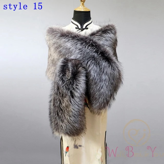 Women Fur Capes Champagne Wedding Bolero Faux Fur Stole Bridal Jacket Formal Party Shrug Walk Beside You Cape De Mariage style15