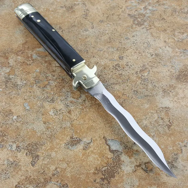 Wave OEM mafia plus 9 дюймов leverletto D2 ВОЛНА ЗМЕЯ лезвие натуральный Рог Ручка карманный нож ITA автоматический нож складной походные Ножи 1 шт - Цвет: Wave