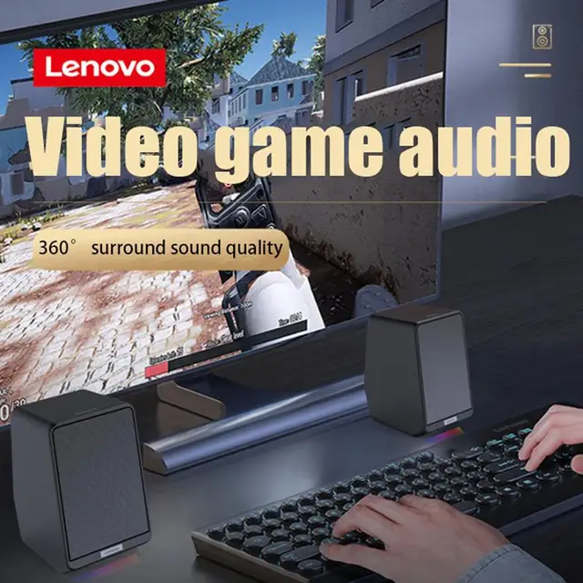 Lenovo-altavoz TWS TS38, caja de sonido con luz RGB, 2 canales, HiFi sonido estéreo, USB y conector de 3,5mm para ordenador portátil, TV, PC y juegos 3