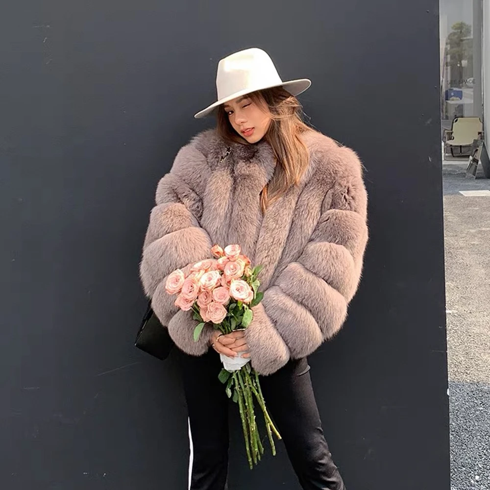 Real Natural Fox Fur Coat for Women, Plus Size Winter Fur Jacket, Long Sleeves, High Quality, Warm Jacket, Luxury, New topfur new 100% real cross fox fur 90 cm long coat long sleeves luxury with fur hood winter thick warm female natural fur jacket