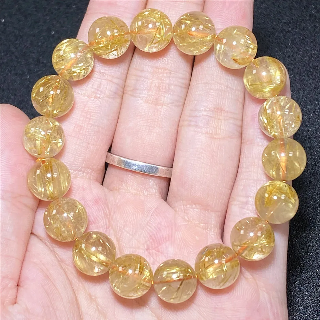 11mm Natural Gold Rutilated Quartz Bracelet Jewelry For Woman Man