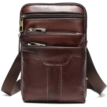 

Fast shipping Real leather phone Bag for Men Leather Shoulder Bag Brand waist bag