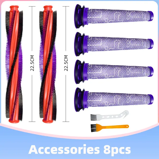Dyson V6 Animal Fluffy DC59 DC62 SV03 SV073 Cordless Vacuum Cleaner Bristle Roller Brush Bar Pre-Filter Replacement Spare Parts Set 4 22.5cm