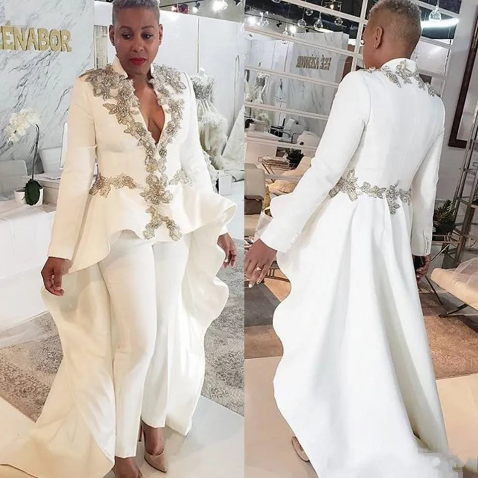 Сексуальные белые женские комбинезоны вечернее платье украшенное бисером с