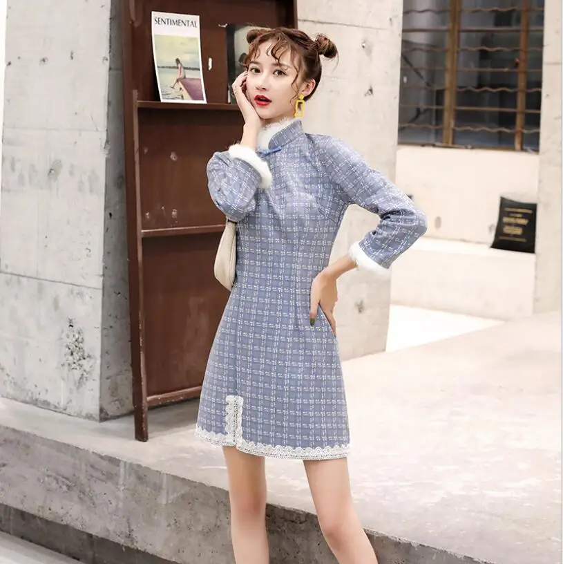 2 Зимнее женское традиционное китайское платье cheongsam, сексуальное азиатское элегантное кружевное платье qipao для девушек, S-XXL - Color: 2