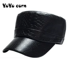 YOYOCORN Новая военная зимняя кожаная плоская женская шапка, Мужская Осенняя модная повседневная Кожаная шапка унисекс