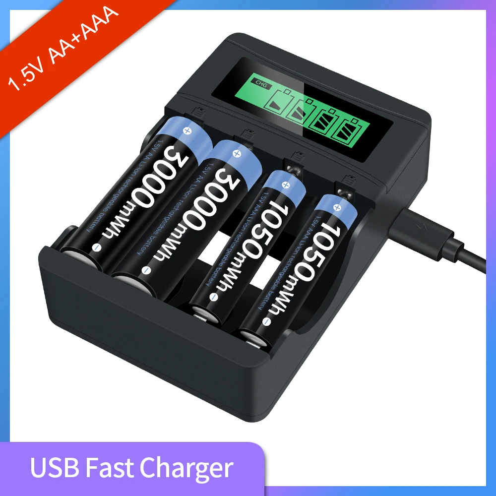 1.5v do Lítio da Bateria aa do Aaa 1050mwh + 1.5v aa da Bateria Recarregável do Li-íon do Lítio de 1.5v Bateria Recarregável aa - Image 2
