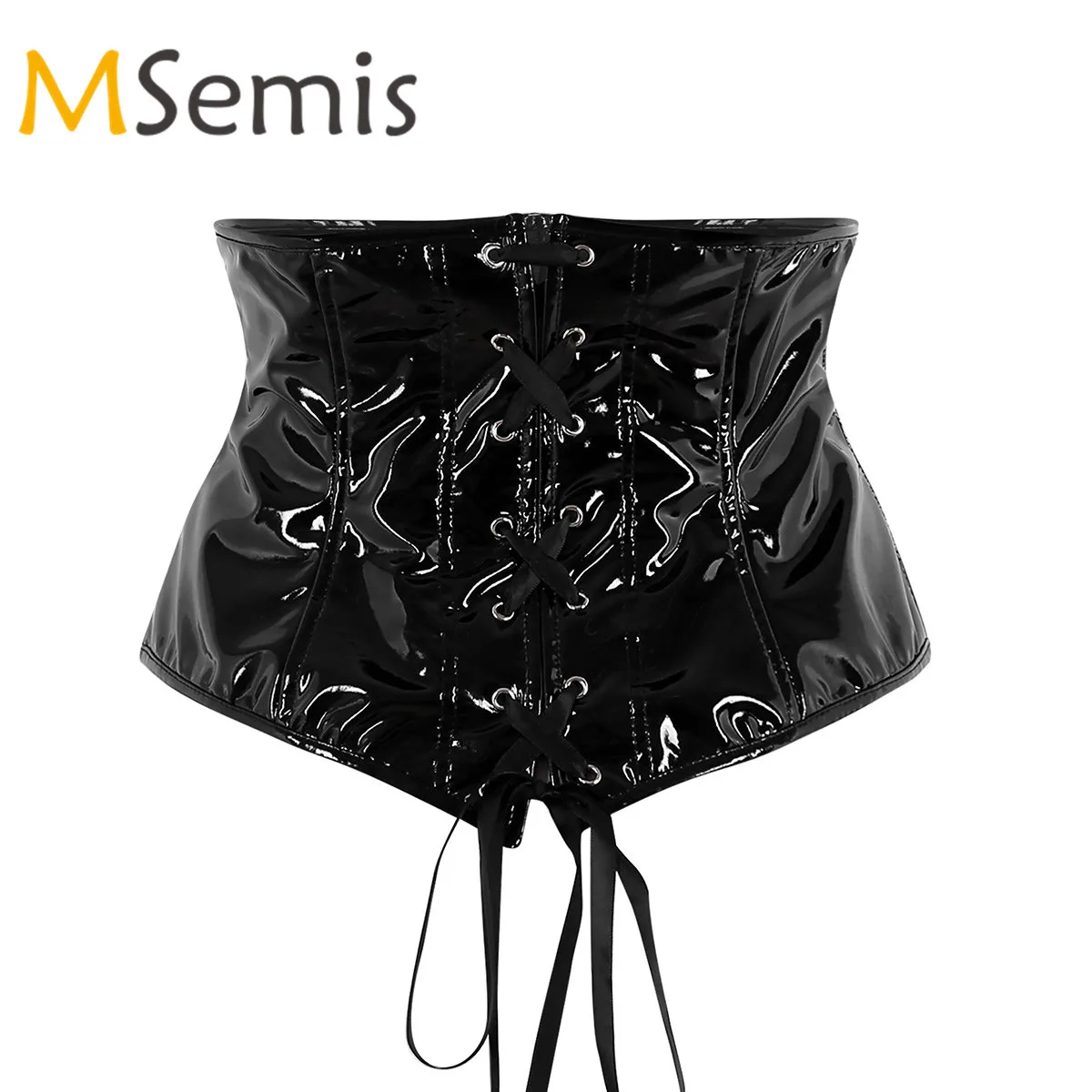 

Womens Bustier Mesh Crop Top Wetlook Leather Lace Up Zip Up Front Steampunk Gothic Wasit Trainer Underbust Corset Bustier Top