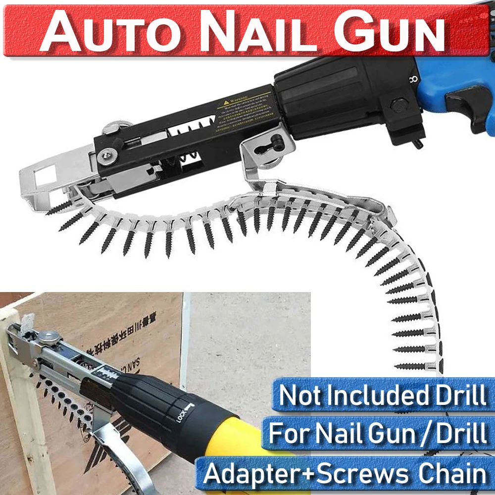 

Autofeed Screwdriver Attachment Auto Spike Drywall Nail Gun Woodworking Kit Tool Aadapter Drywall Chain For Electric Drill
