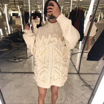

Women Knitted Sweater Dress Autumn Winter Turtleneck Stereo Casual Loose Wool Pullover White Oversized Jersey Sweaters