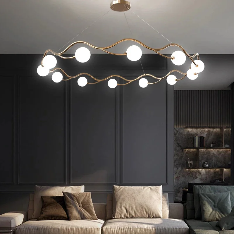 

Люстра в современном скандинавском стиле круглой формы волны, светодиодный ные лампы, люстры для гостиной, спальни, Золотые круглые хрустальные кольцевые светильники