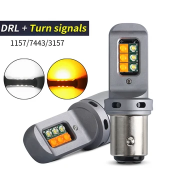 LED DRL 방향 지시등 포함, Canbus 자동차 조명, 오류 없음, 2 색 램프, 1157 BAY15D T25 3157 T20 7443, 12V 다이오드, 1 개