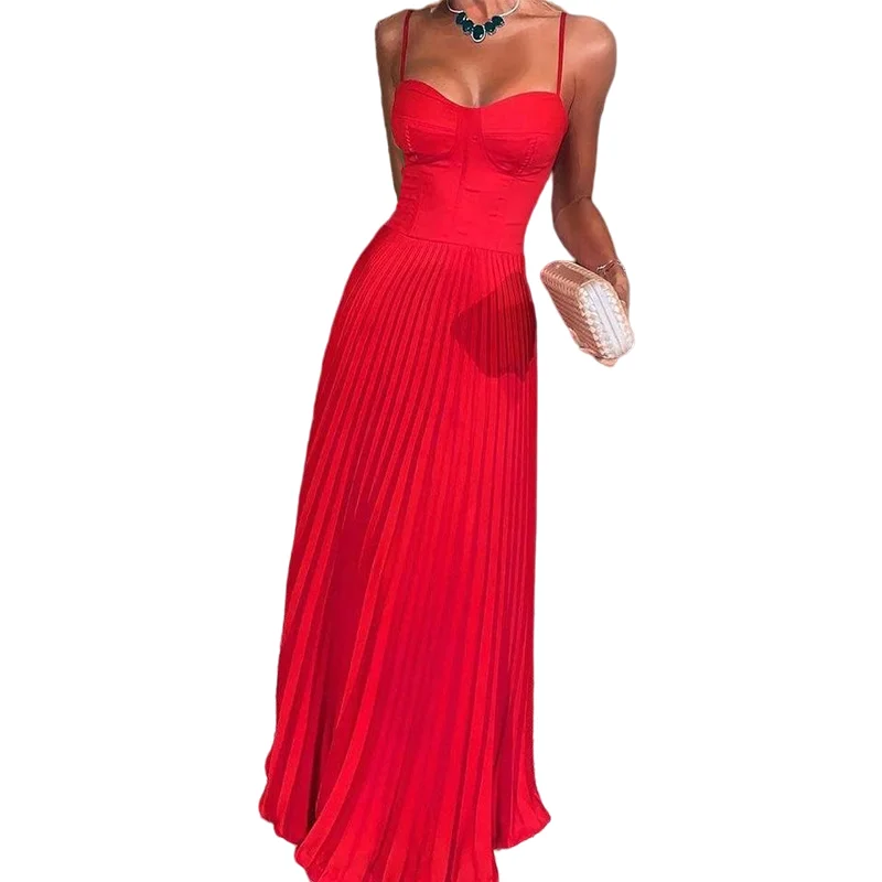 Wefads New Summer Bandage Dress Women's Sexy Pleated Strap Club Celebrity Evening Party Long Dresses