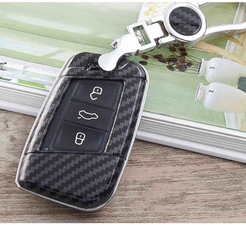 Чехол для ключей из углеродного волокна для Volkswagen VW Golf 7 MK7 Tiguan для Skoda Octavia A7 RS для Seat Leon Ibiza