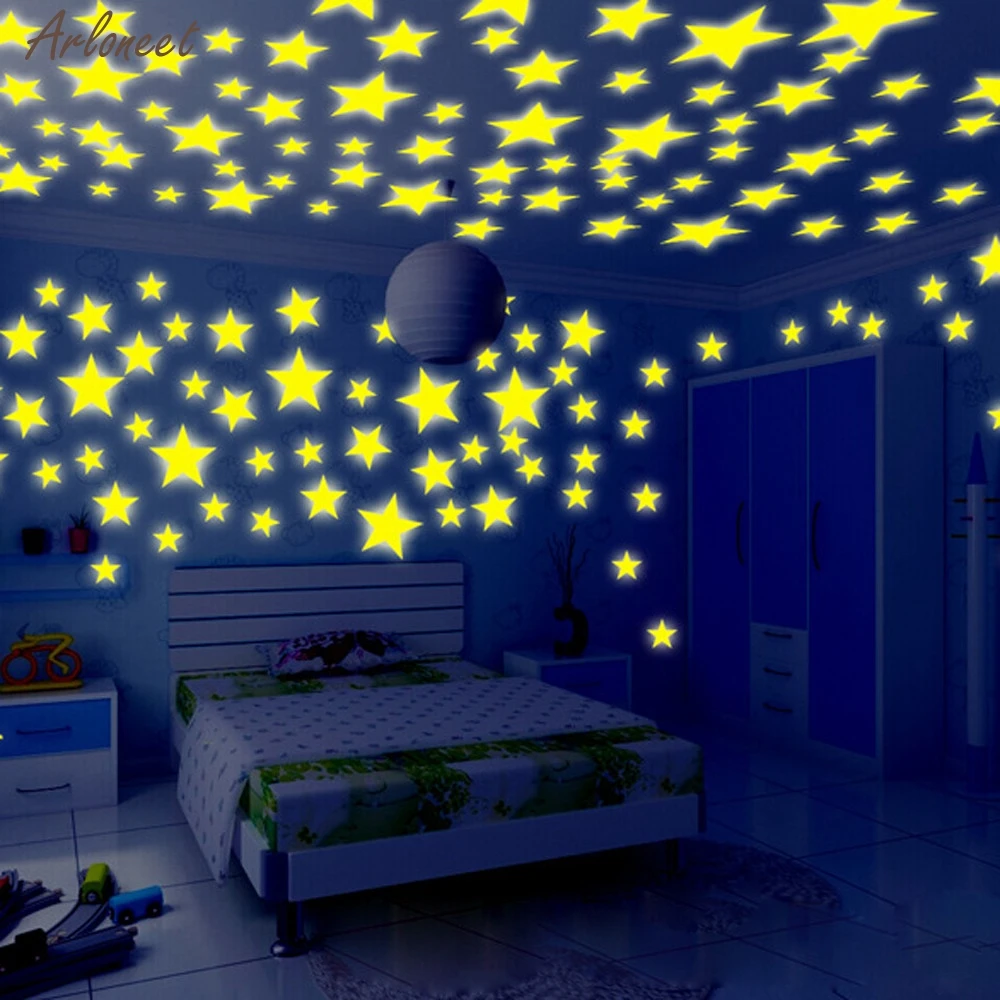 Детские креативные DIY наклейки 100 шт дети спальня ФЛУОРЕСЦЕНТНОЕ свечение в темноте звезды наклейки на стену игрушка Декор Спальня