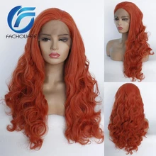 FACHOUFEE красный оранжевый цвет синтетические волосы на кружеве парики для женщин вечерние волнистые термостойкие волокна Glueless кружевные парики