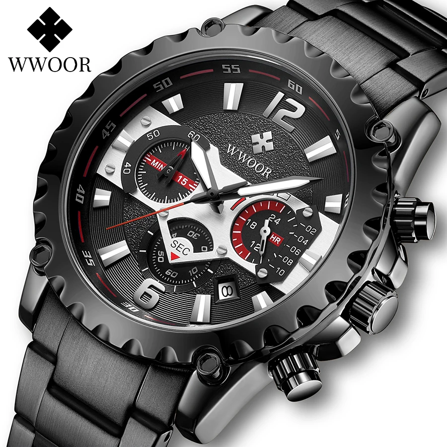 Reloj Hombre 2020 WWOOR новые модные черные часы мужские роскошные полностью Стальные