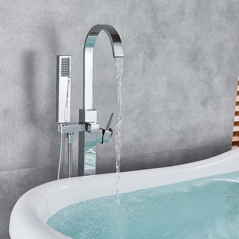 Standing Bathtub Faucet Tub Filler Bathroom Floor Mount Black Bronze Bathtub Mixer Tap Single Handle Faucet Tap Bathroom Tub 4