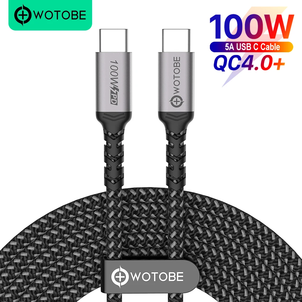 USB C to USB C Cable 3m 100W, WOTOBE Long 10ft USB Type-C 5A E Mark Fast Charging Nylon Braided Cord Compatible MacBook Pro iPad types of mobile charger Cables