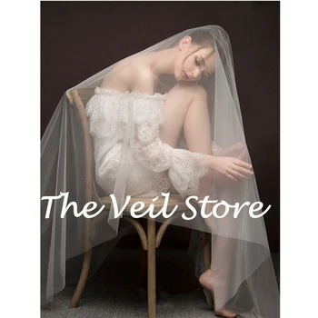 

Long White Ivory Simple Tulle Bridal Wedding Veils for Brides Photo Shoot Blusher Vintage Voile de Mariage Velo de novia 2019