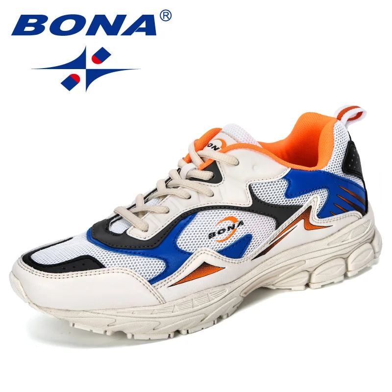 Light beige F orange BONA/Новинка года; Дизайнерские мужские сетчатые кроссовки; Высококачественная Мужская Нескользящая Повседневная обувь; Уличная обувь для отдыха; Мужская удобная модная обувь - Цвет: Light beige F orange
