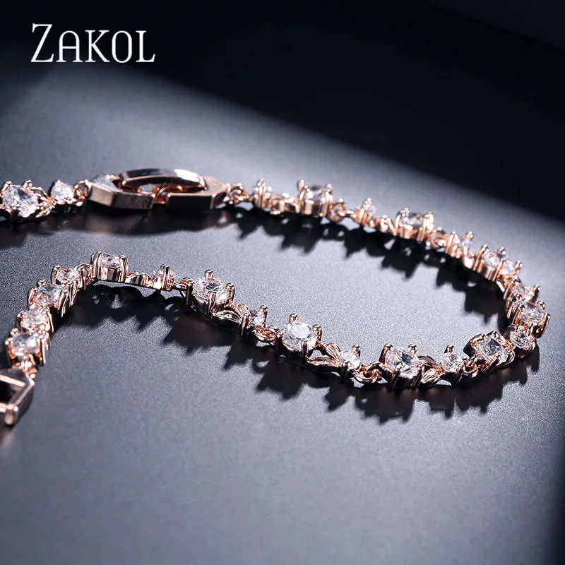 ZAKOL Exquisite Oval Zirconia Crystal Leaf Bracelet Bangles Shiny Rose Gold Color CZ Zircon Stone Jewelry For Girl Women FSBP134