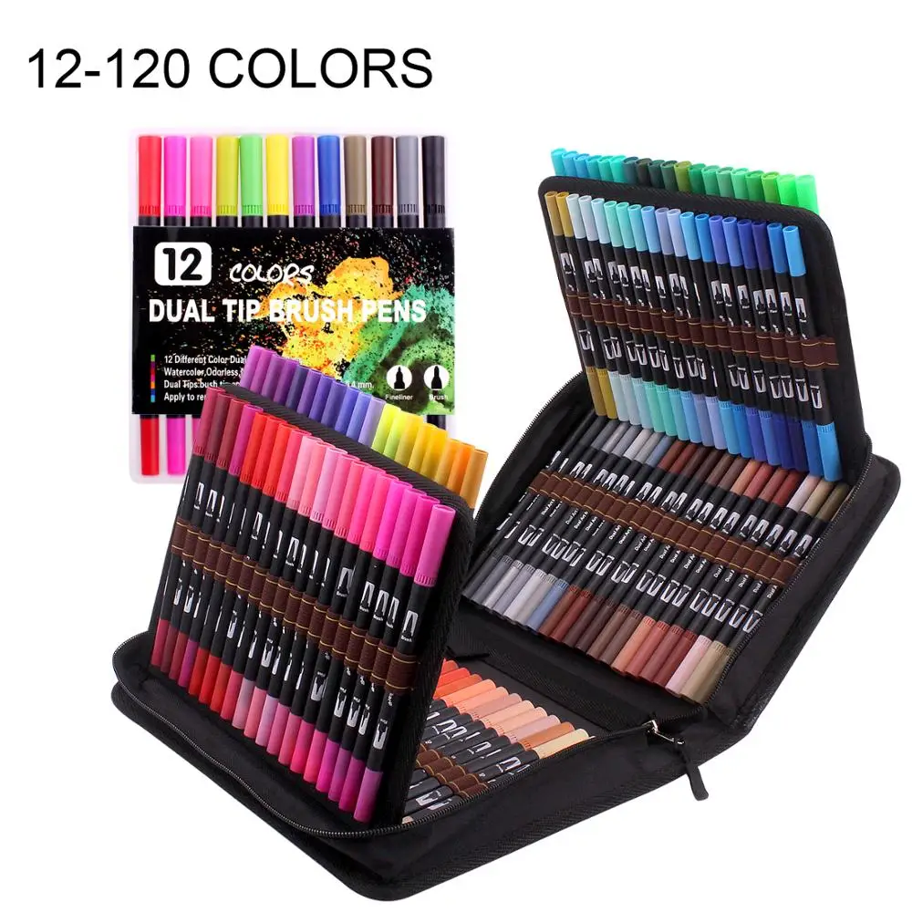 Felt Tip Pens 12120 Colors Dual Brush Markers Pen Fine And Brush Pens
