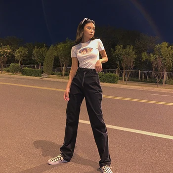 

2019 new fashion women's clothing Zipper high waist loose casual pants female slim and versatile straight pants