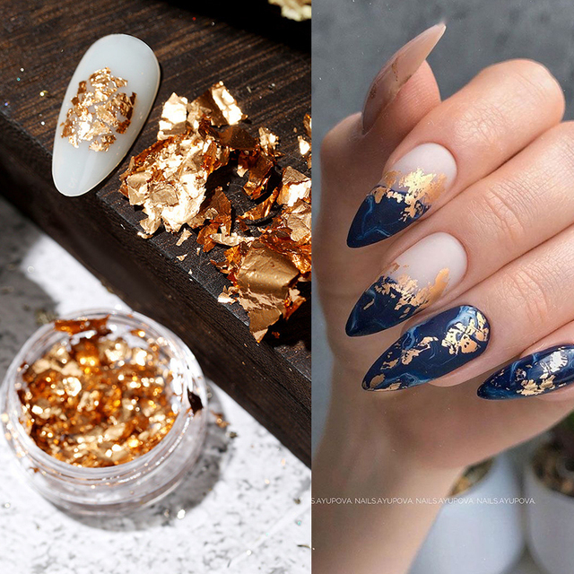 Foil Sequins For Nails Gold Silver Irregular Glitter Flakes Mirror Chrome Powder Manicuring Winter Decorations