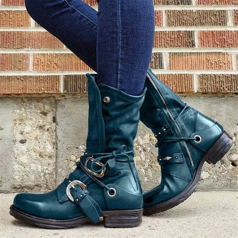 Plus size women's boots 2020 autumn winter belt buckle thick heel women riding boots fashion casual women's shoes Chelsea boots