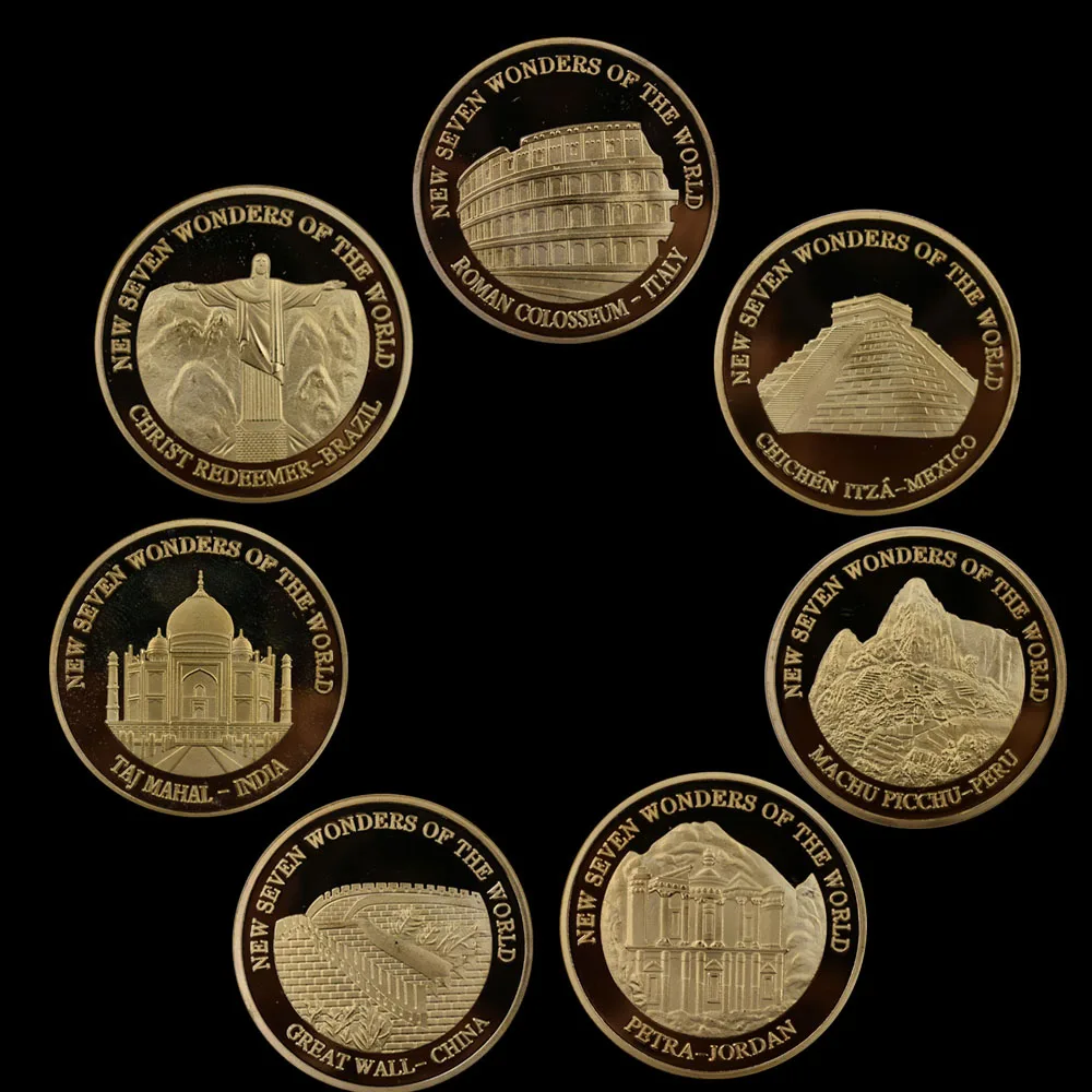 

World Seven Wonders Commemorative Coin 24K Gold-plated Fine Coin 7 Pieces/Set Home Decoration Accessories Gold Coins