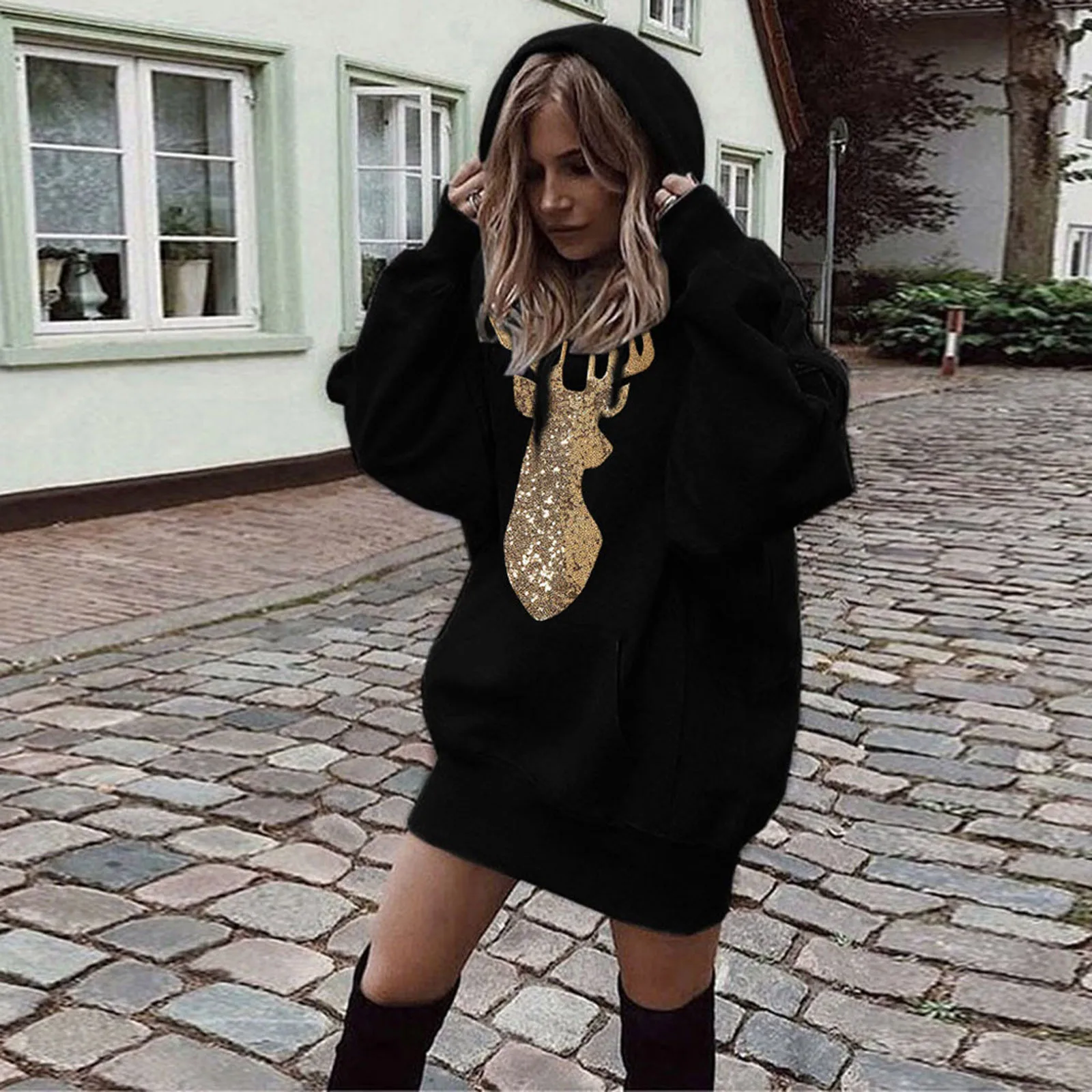 Oversized Hoodie Dress Women Sweatshirt Casual Long-sleeved Pocket Pullover Hoodie Sweatshirt Pullover Tops Kawaii Clothes Korea 1