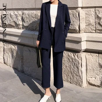 

SHENGPALAE England Style Black Long-sleeved Slim Long Suit Coat+Ankle-Length Pants Ladies Office Blazer 2 Sets 2020 Summer New