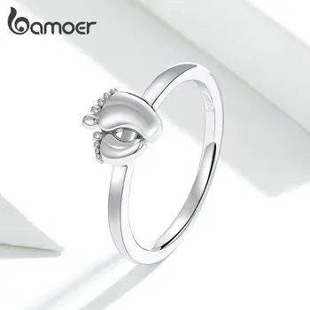 

bamoer Baby Footprint Finger Rings for Women Authentic 925 Solid Silver Family Gifts Fine Jewelry 2019 New GXR581