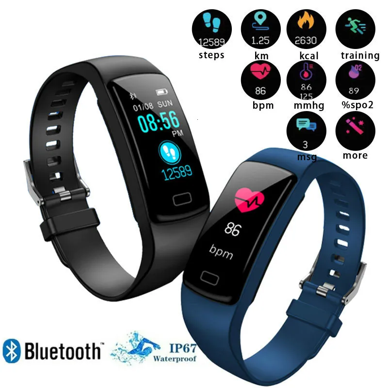 

Y9 color screen smart bracelet monitoring heart rate blood pressure blood oxygen bluetooth waterproof step For Apple Iphone
