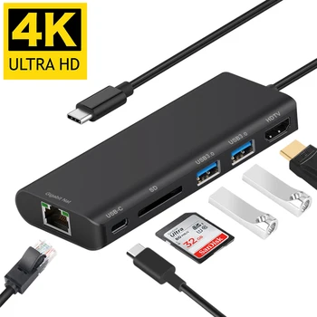 

USBC to Rj45 Gigabite Ethernet 4K HDMI Hub 2 USB 3.0 SD Card Reader PD Charging Extender Dock for Macbook/Galaxy S8 Dex Mode