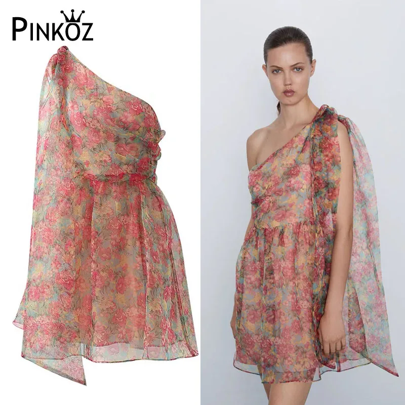 Женское мини платье на бретельках Pinkoz популярные вечерние платья с цветочным
